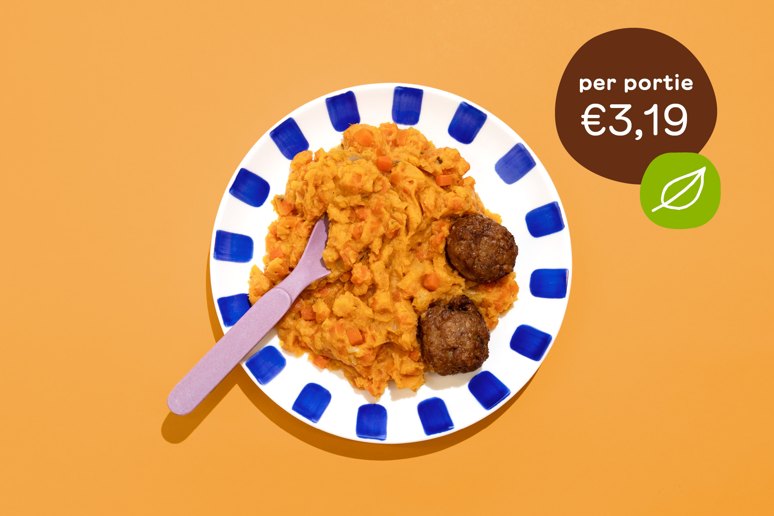 Smulstamp zoete aardappel met vega balletjes